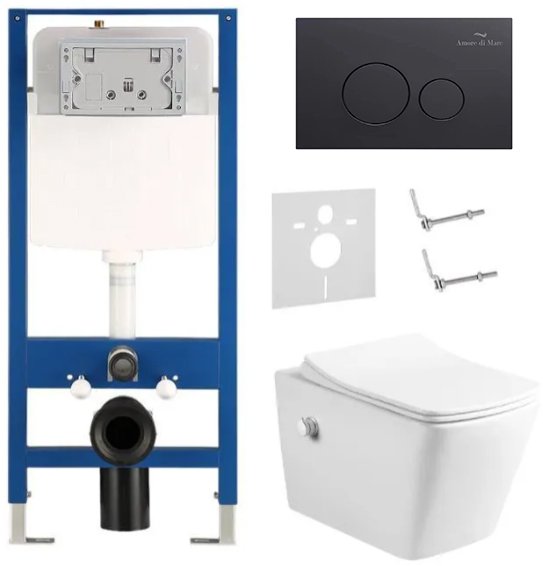Комплект 6 в 1: инсталляция Amore di Mare QuickFit 50114 с подвесным унитазом Garda Bidet P310-X и клавишей смыва 303MB (QF303MB310X)